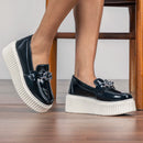 Mocassim Feminino GuGi com Sola Alta Metalizada – Estilo, Conforto e Poder em um Só Calçado!