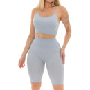 Conjunto Fitness 2 Peças: Top + Bermuda Levanta Bumbum | Azul Lavanda | Assunto Moda